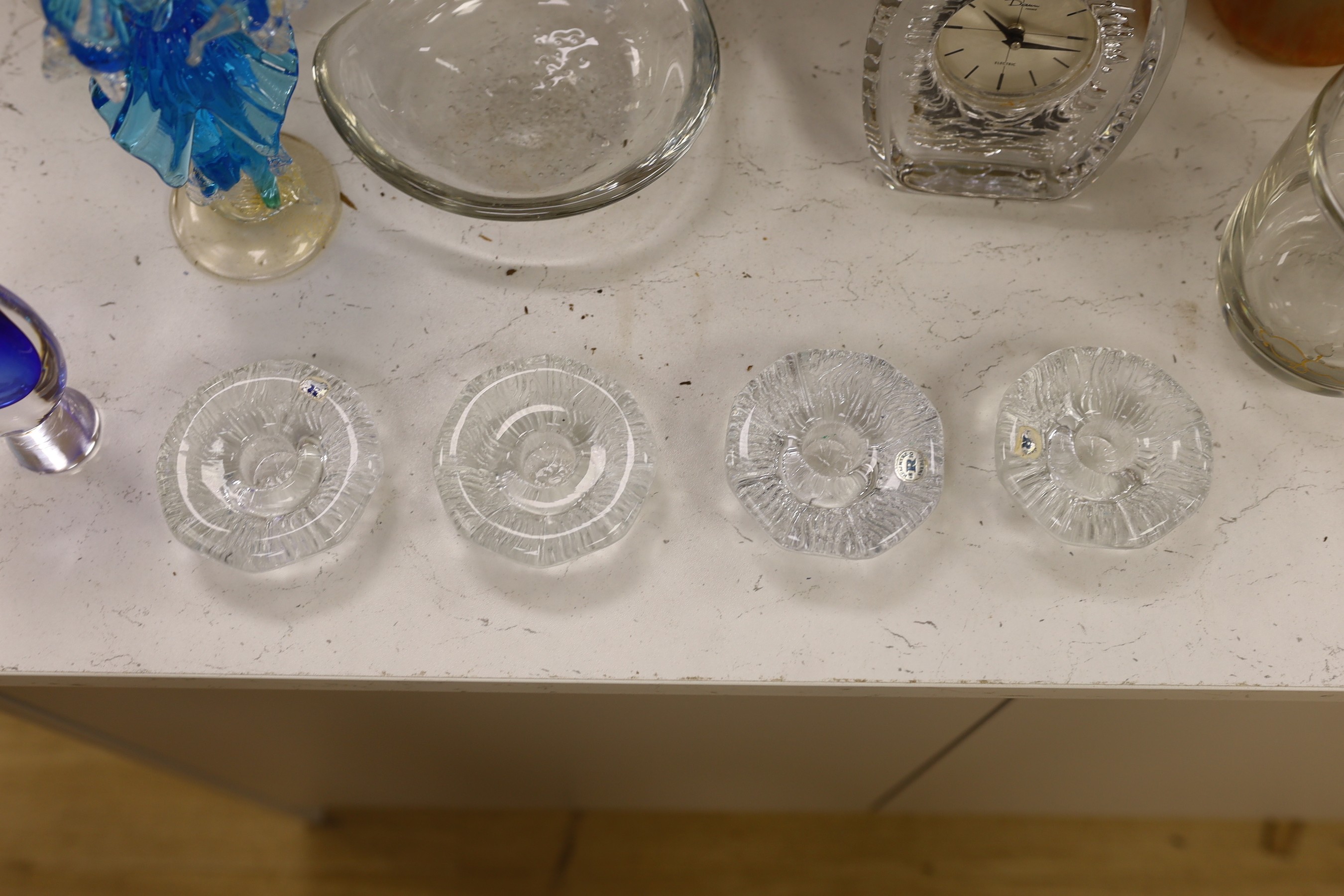 A collection of assorted Scandinavian glassware including Kosta, Erik Hoglund for Boda and Tapio Wirkkala, tallest 58cm